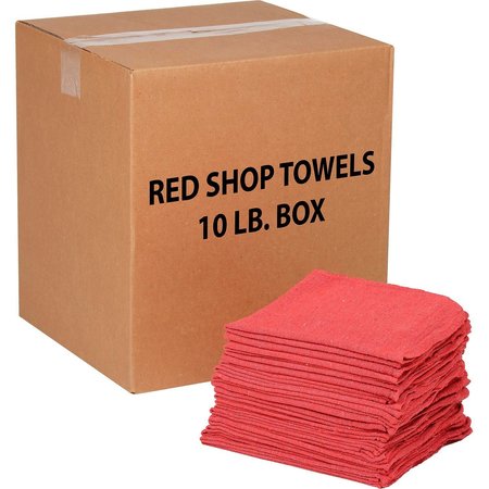 GLOBAL INDUSTRIAL 10 Lb.Box 100% Cotton Shop Towels, Red 670227